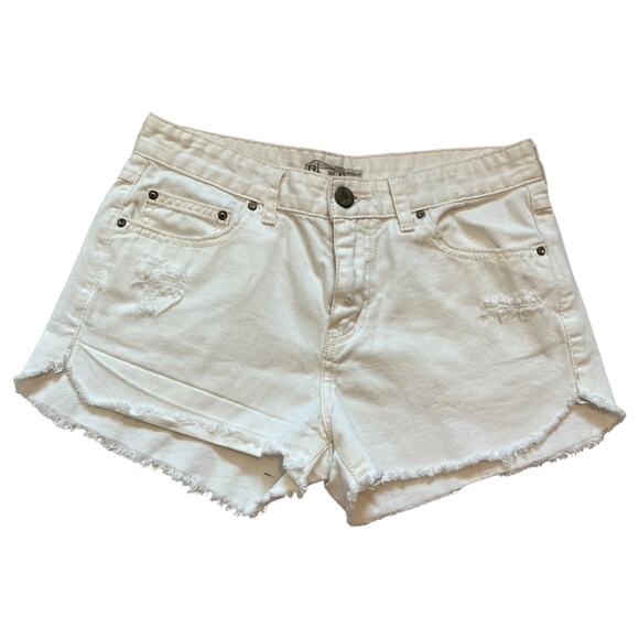 Free People Raw Hem Distressed Mid Rise Cut Off White Denim Shorts White Size 27 - Picture 2 of 7